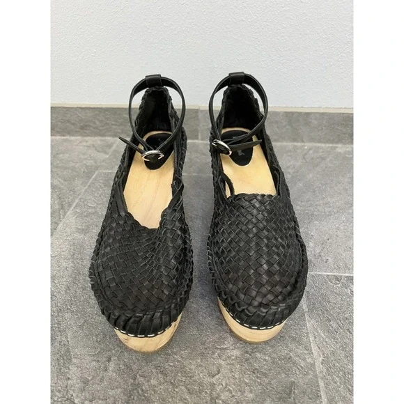 Free People Black Teagan Huarache Wood Wedge Woven Shoes Size 41 US 10 - Picture 2 of 8